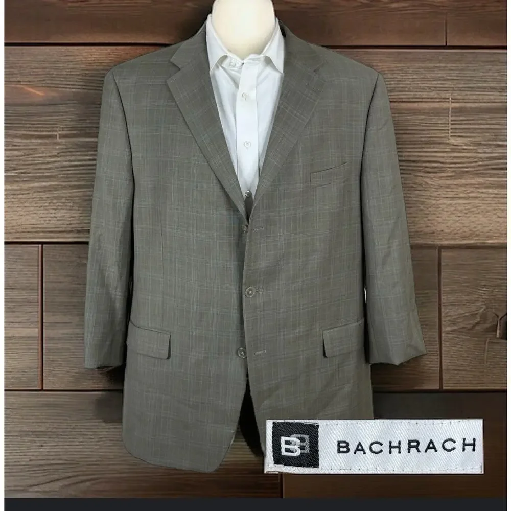 Bachrach gray wool blazer 2 button pinstripe suit jacket 40R